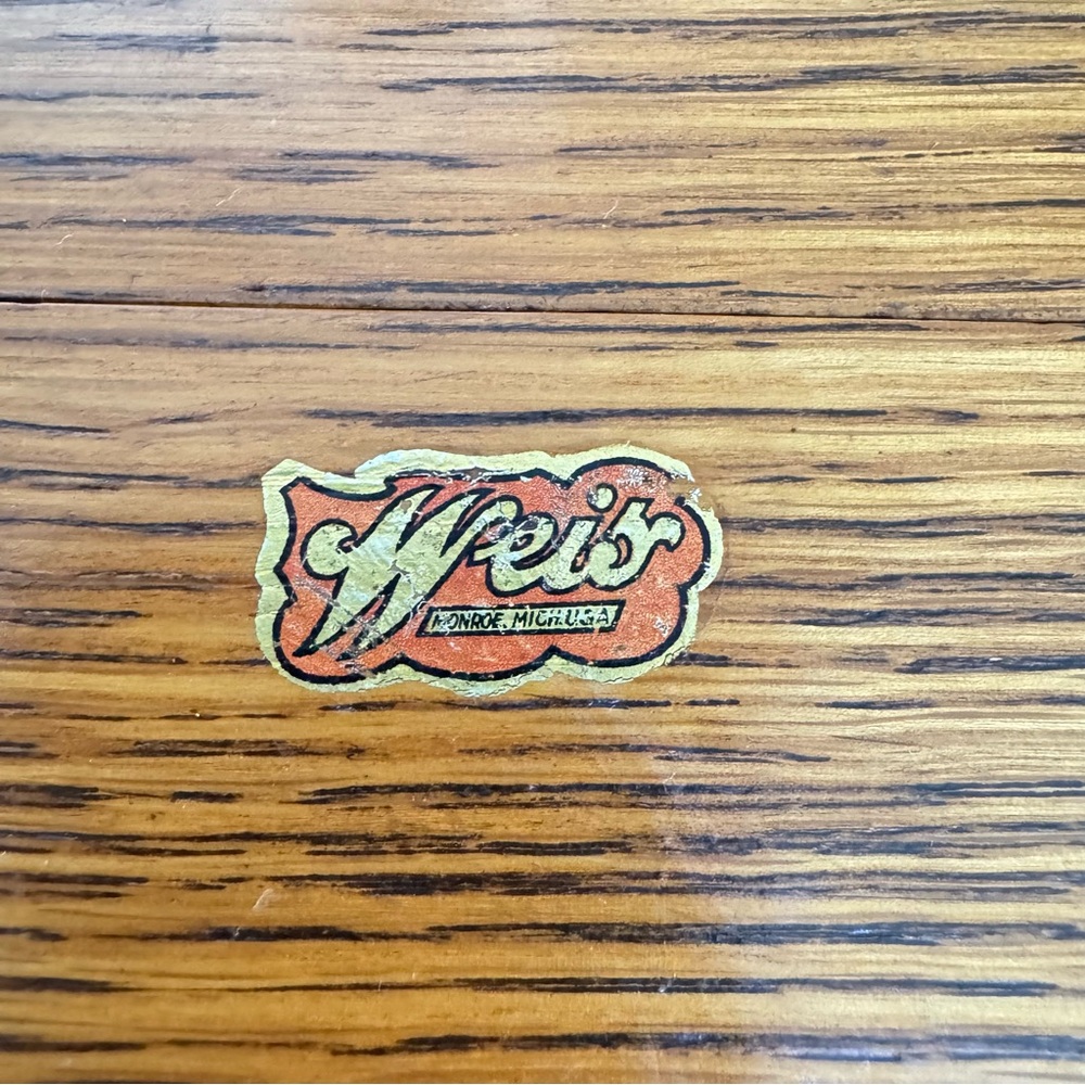Vintage Weiss Cookware Sticker on Wood - Orange, Gold, Black